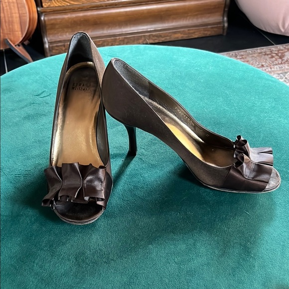 Stuart Weitzman Women's Black Peep Toe Heels - Picture 6 of 6